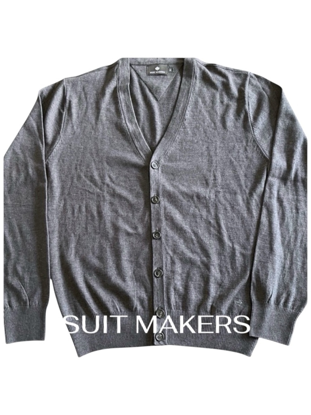 Suit Makers Dark Grey Cotton Blend Button Up Cardigan Sweater (M)